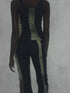 FLOWER SWITCHING FLARE PANTS -NAVY-